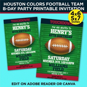 Houston Texans Birthday Party Printable Invitation, Texans Football Printable Invitation, Easy To Edit At Home With Adobe Reader