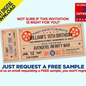 Movie Ticket Birthday Party Printable Invitation, Vintage Style, Movie ...
