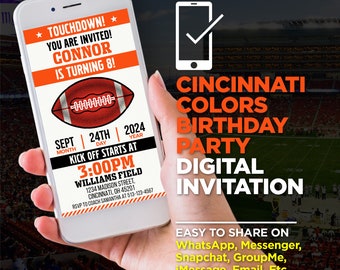 Cincinnati Football Birthday Invitation | Orange & Black, Digital (PDF)
