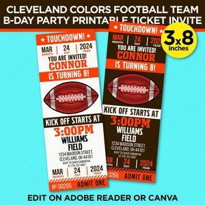 Cleveland Colors Football Team Geburtstagsparty druckbare Einladung - braun und orange einladen - BEARBEITEN zu Hause mit Adobe Reader oder Canva