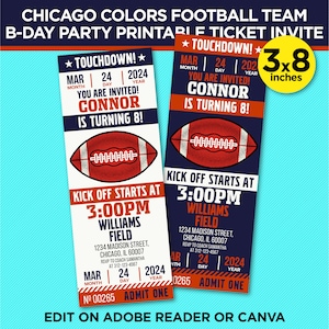 Chicago Colors Football Team Geburtstagsparty druckbare Einladung - Dark Navy & Orange - BEARBEITEN zu Hause mit Adobe Reader oder Canva
