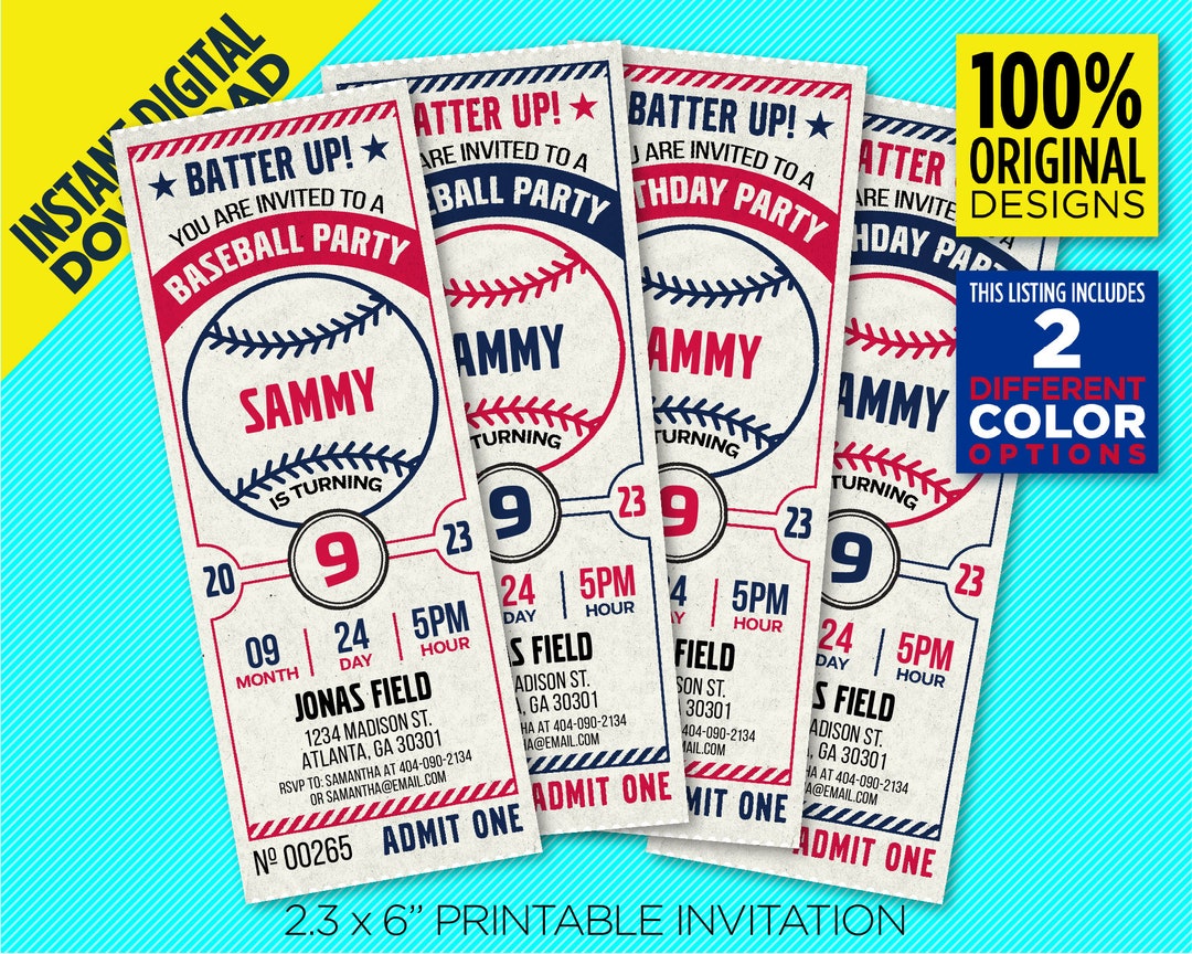 Atlanta Braves Birthday Party Printable Invitation, Braves Ticket ...