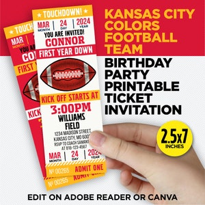 Kansas City Colors Football Team Printable Ticket Invitation - Red & Gold First Year Down Party Invite - EDIT With Adobe Reader Or Canva