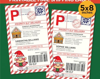 Elf Girl Christmas Shipping Label | Printable Gift Tag | Editable in Canva or Adobe Reader