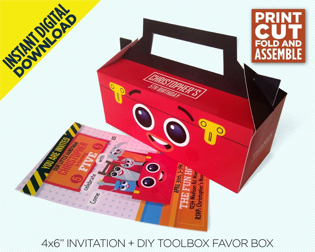 4x6 Toolbox Construction Birthday Party Invitation DIY Etsy