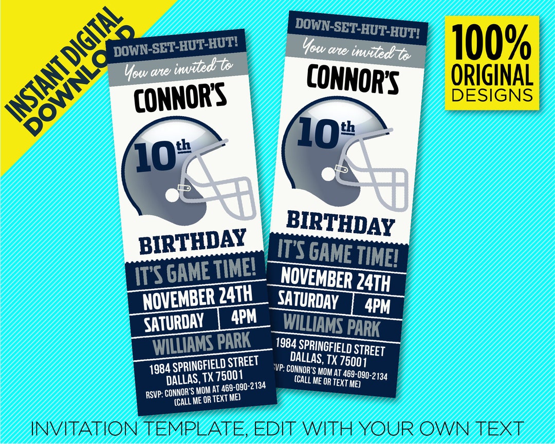 Dallas Cowboys Birthday Party Printable Invitation Etsy