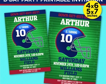 New York Colors Football Team Birthday Party Printable Invitation - Blue & Red Invite Template - EDIT YOURSELF With Adobe Reader Or Canva