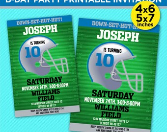 Invito di compleanno per il football di Detroit / Blu e argento / Modificabile in Canva o Adobe Reader