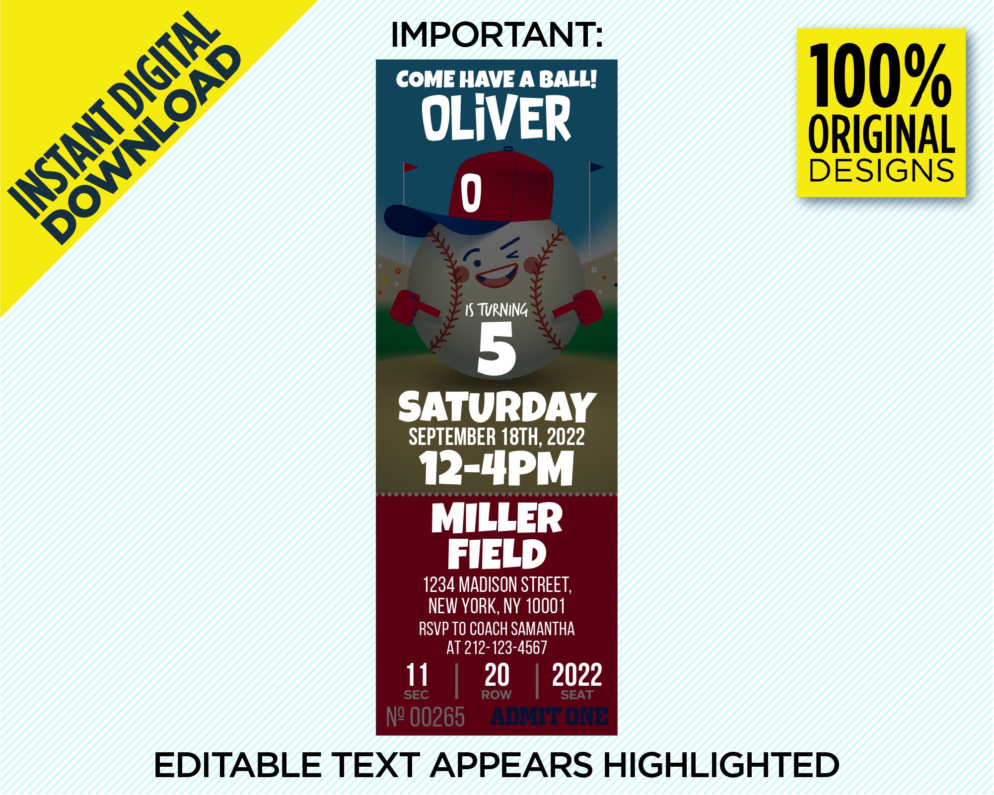 New York Yankees Ticket Birthday Party Printable Invitation - Etsy