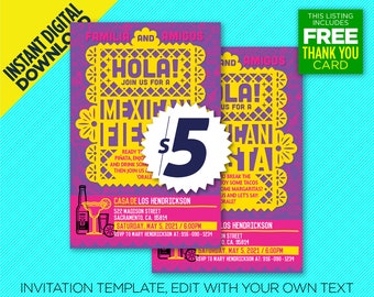 Mexican Fiesta Invitation - Instant Digital Download, Edit Yourself, Printable Design