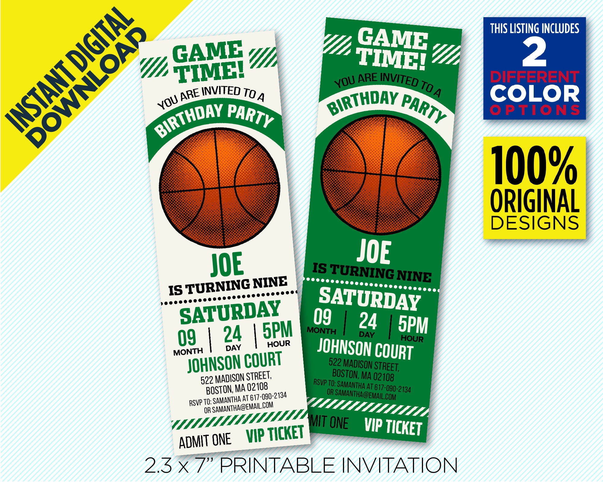 Boston Celtics Ticket Style Sports Party Invitations – Sports Invites