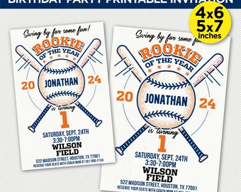 Invitation imprimable de fête d'anniversaire de la recrue de l'année dans le baseball de Houston - Anniversaire du petit cogneur - MODIFIER VOUS-MÊME avec Adobe Reader ou Canva