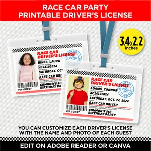 Race Car Party Printable Driver's License | F1 Birthday Party | Insert Names And Photos Individually | Edit With Adobe Reader Or Canva