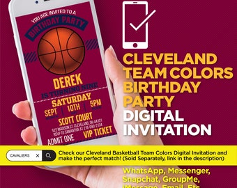 Cleveland Basketball Team Colors Birthday Party Printable Ticket