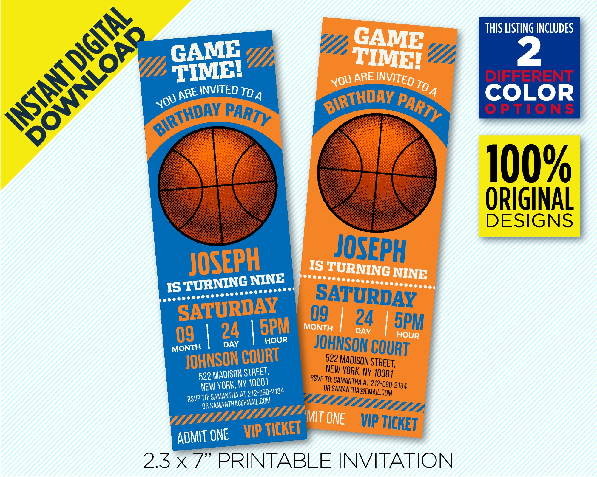 New York Knicks Ticket Printable Invitation, Orange & Blue NY Knicks
