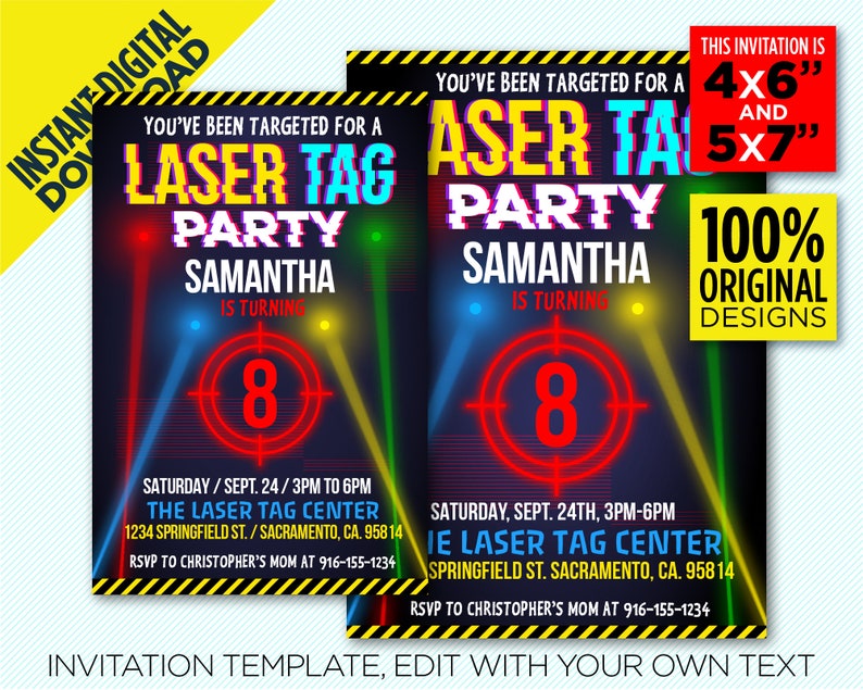 Laser Tag Birthday Party Printable Invitation Editable Laser - Etsy