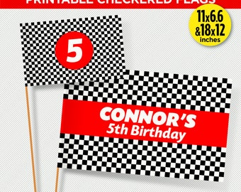 Race Car Birthday Party Checkered Flags Banner | Digital Download