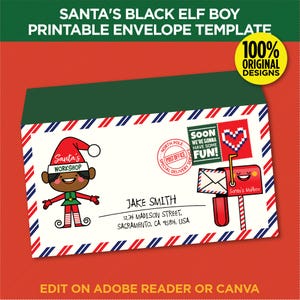 Santa's Black Elf Boy Envelope Printable Template - From Your Boy To Santa - Christmas Wishlist - EDIT YOURSELF With Adobe Reader Or Canva