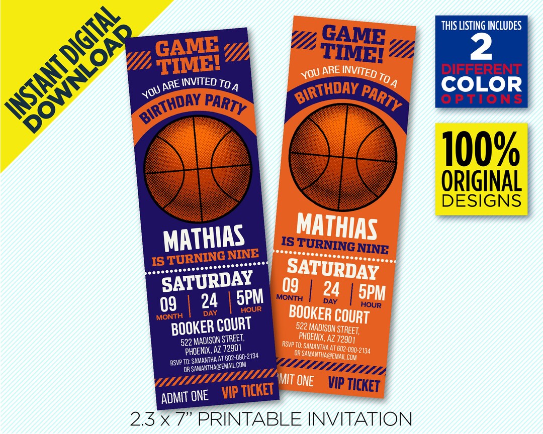 Phoenix Suns Ticket Printable Invitation, Purple & Orange Phoenix Suns