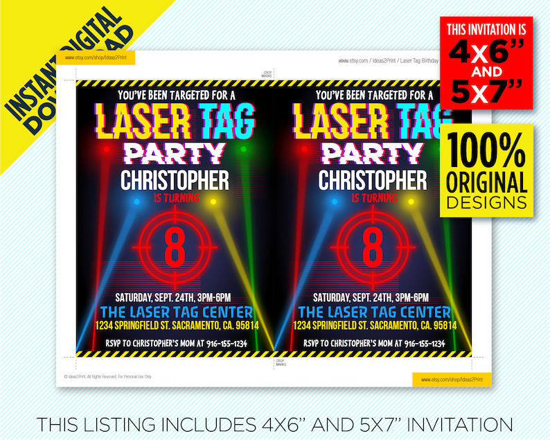 Laser Tag Birthday Party Printable Invitation Editable Laser - Etsy
