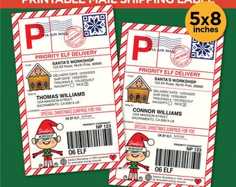 Printable Elf Boy Christmas Shipping Label | Editable PDF & Canva