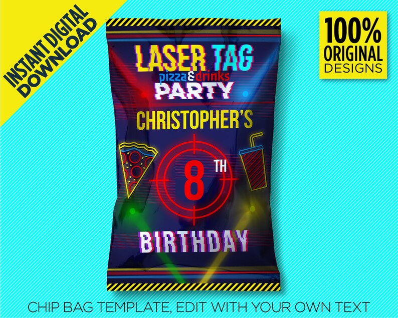 Laser Tag Pizza & Drinks Chip Bag or Party Favor Bag Ideal Etsy