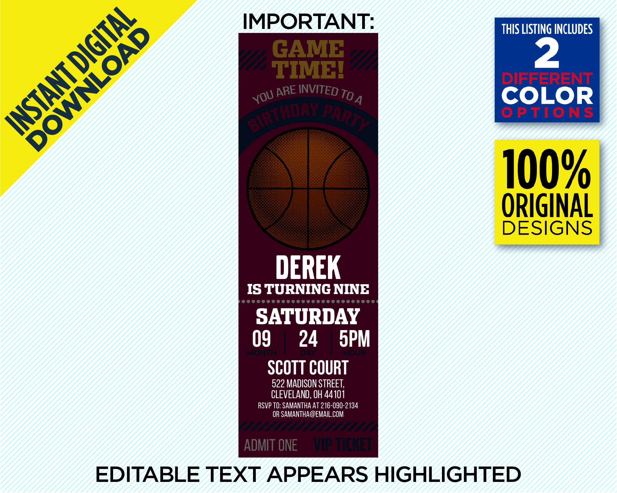 Cleveland Cavaliers Sports Ticket Style Party Invites – Sports Invites