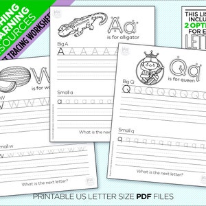 Printable Alphabet Tracing Worksheet, From A to Z, 2 Worksheets For Each Letter Instant Digital Download image 1