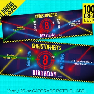 Laser Tag Gatorade Bottle Labels, 12 oz / 20 oz Gatorade Bottle Labels, Instant Digital Download, Edit Yourself At Home With Adobe Reader