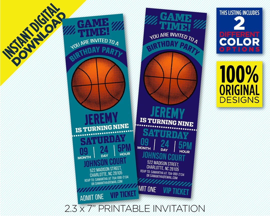 Charlotte Ticket Printable Invitation, Purple & Teal