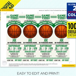 Boston Basketball Team Colors Printable Ticket Invitation Green & White Invite Template EDIT YOURSELF At Home With Adobe Reader Or Canva image 4