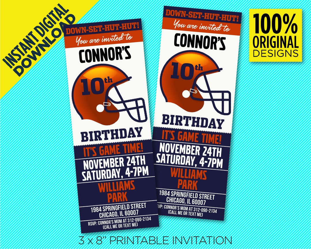 Chicago Football Team Birthday Party Printable Invitation Chicago vintage-arena-football-chicago-rush-blue-33-jersey-gem