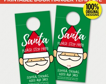 Santa PLEASE STOP HERE Printable Door Hanger - Christmas Door Hanger - Instant Download - Edit Yourself At Home With Adobe Reader Or Canva