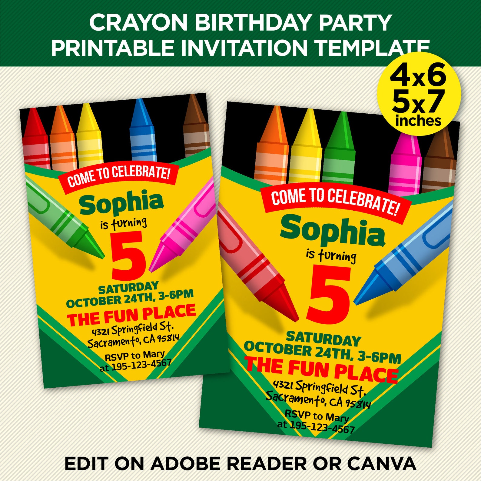 Crayon Birthday Party Printable Invitation Crayon Classic Colors Party ...