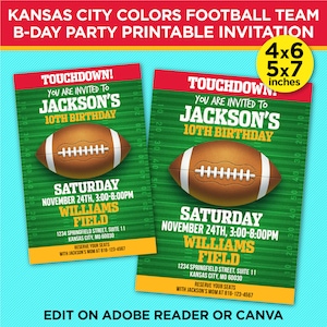 Kansas City Colors Football Team Birthday Party Printable Invitation - KC Invite Template - EDIT YOURSELF At Home With Adobe Reader Or Canva