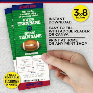 New York Colors Football Team Überraschungs-Spielticket | NY Blau & Rot Geschenk offenbaren Vorlage | BEARBEITEN mit Adobe Reader oder Canva