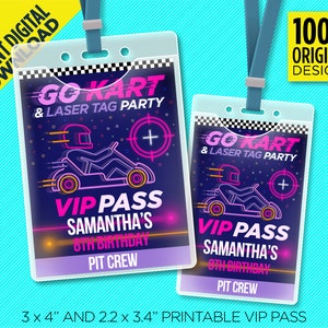 ゴーカートとレーザータグガールズパーティーVIPパス、印刷可能なゴーカートとレーザータグガールズVIPパス、即時ダウンロード、自宅で自分で編集