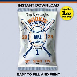 Houston Baseball Team Rookie Of The Year druckbare Chip Tasche | Ideal für 1 Unze Chip Bag oder Party Favor Bag | Mit Adobe Reader oder Canva bearbeiten