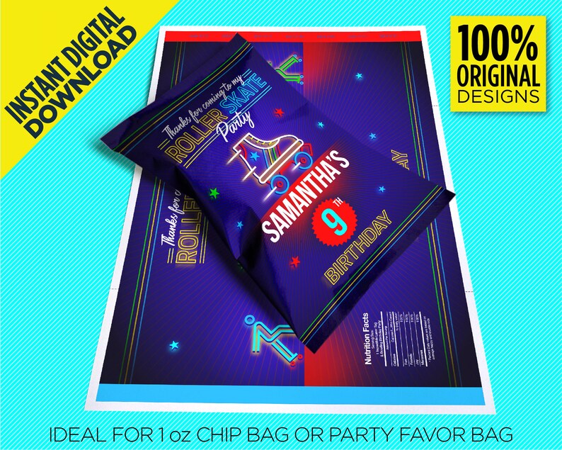 Roller Skate Party Printable Chip Bag Ideal for 1oz Chip Bag Etsy