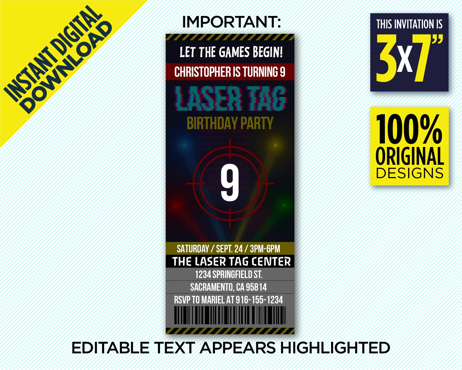 Laser Tag Ticket Birthday Party Printable Invitation Etsy