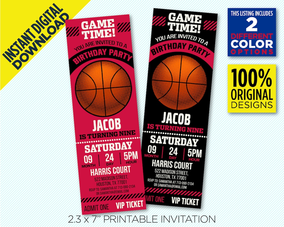 Houston Rockets Ticket Printable Invitation, Red & Black Rockets