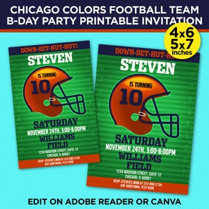 Chicago Colors Football Team Birthday Party Printable Invitation - Navy & Orange Invite Template - EDIT At Home With Adobe Reader Or Canva