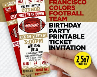 San Francisco Colors Football Team Druckbare Einladung - Gold und Rot Geburtstagsparty im ersten Jahr - BEARBEITEN mit Adobe Reader oder Canva