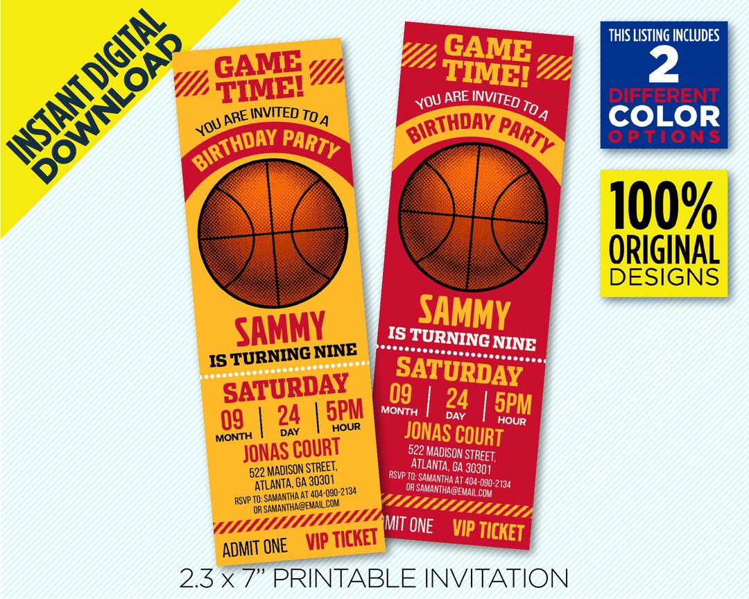 Atlanta Hawks Ticket Printable Invitation Hawks Red & Yellow Etsy