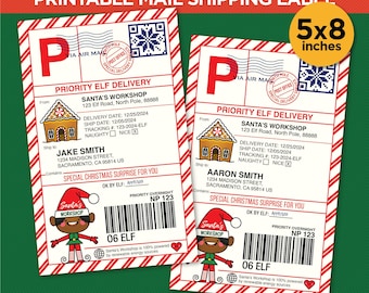 Black Elf Boy Christmas Shipping Label | Printable Mail Tag | Digital Download