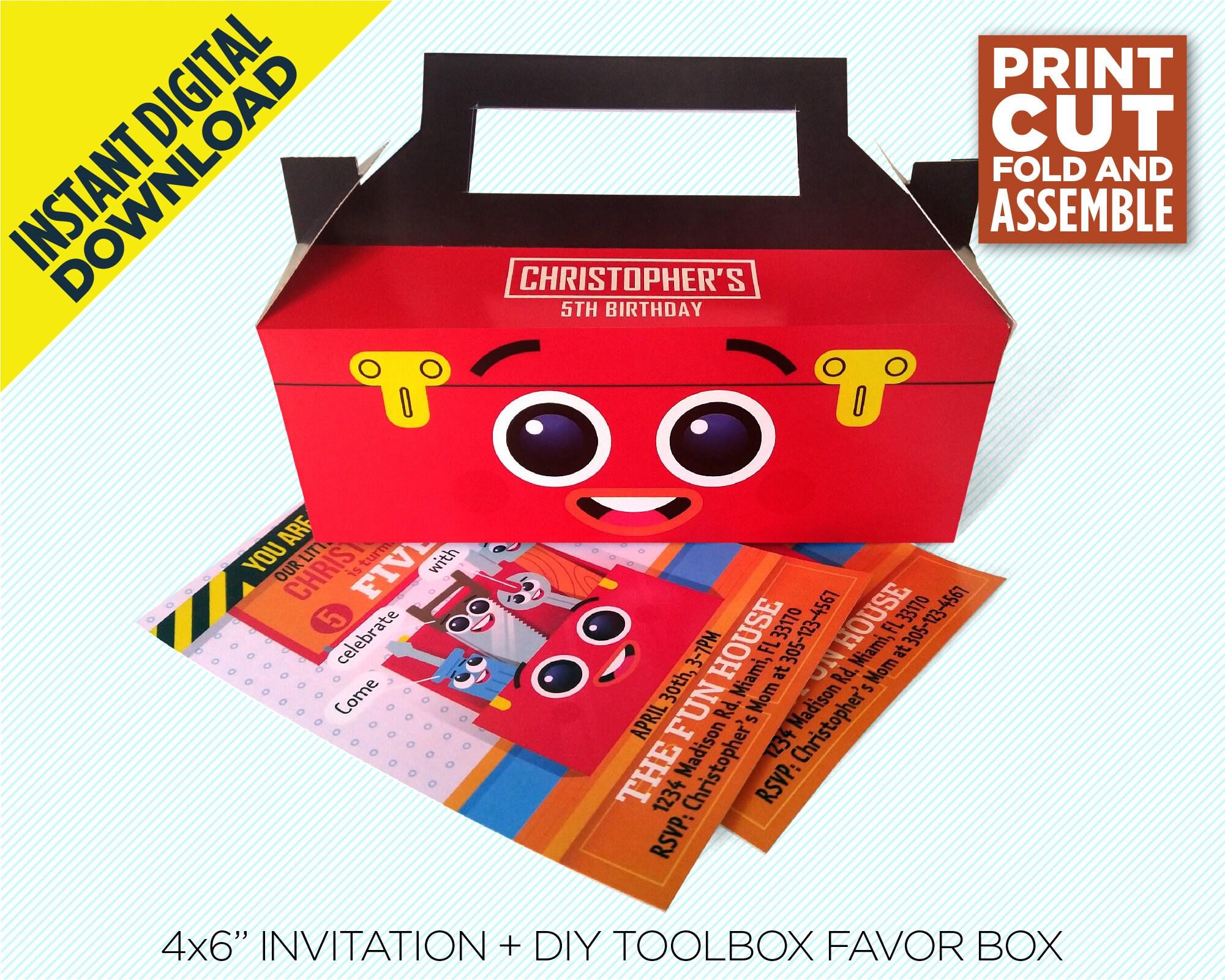 4x6 Toolbox Construction Birthday Party Invitation DIY Etsy