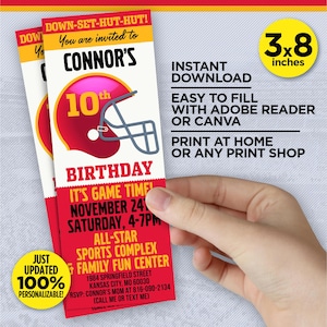 Kansas City Football Birthday Invitation | Printable Red & Gold Ticket Template | Sports Theme Party | Editable PDF And Canva