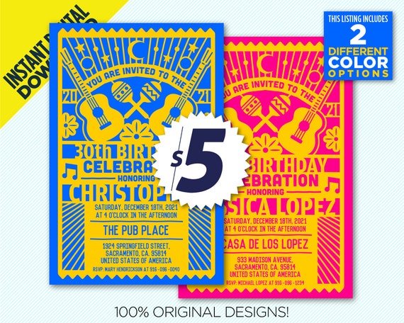 Adult Birthday Party Printable Invitation 2 Different Color - Etsy