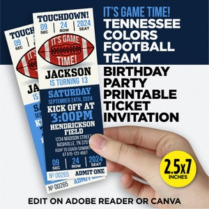 It&#39;s Game Time! - Tennessee Colors Football Team Birthday Party Printable Ticket Invitation - EDIT At Home With Adobe Reader Or Canva