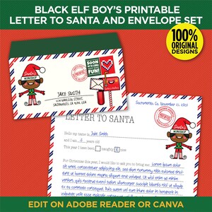 Black Elf Boy's Printable Letter To Santa And Envelope Set | Christmas Wishlist Template | Easy To Print | EDIT With Adobe Reader Or Canva